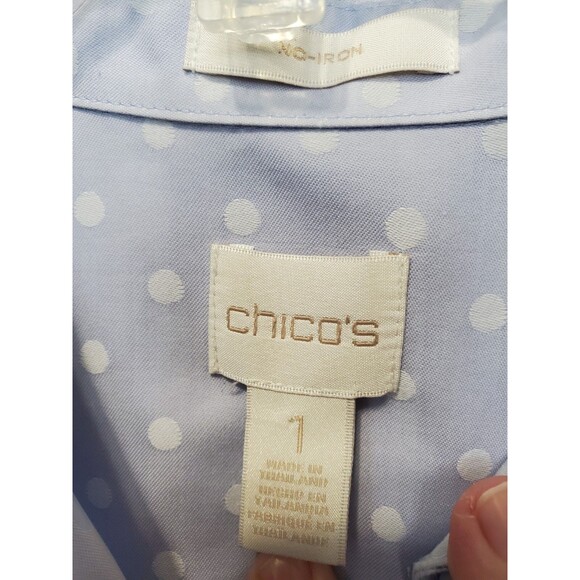 Chico's No-Iron Cotton Jacquard Polka Dot Long Sleeve Button-Up Shirt Size 1 MED - Picture 3 of 4
